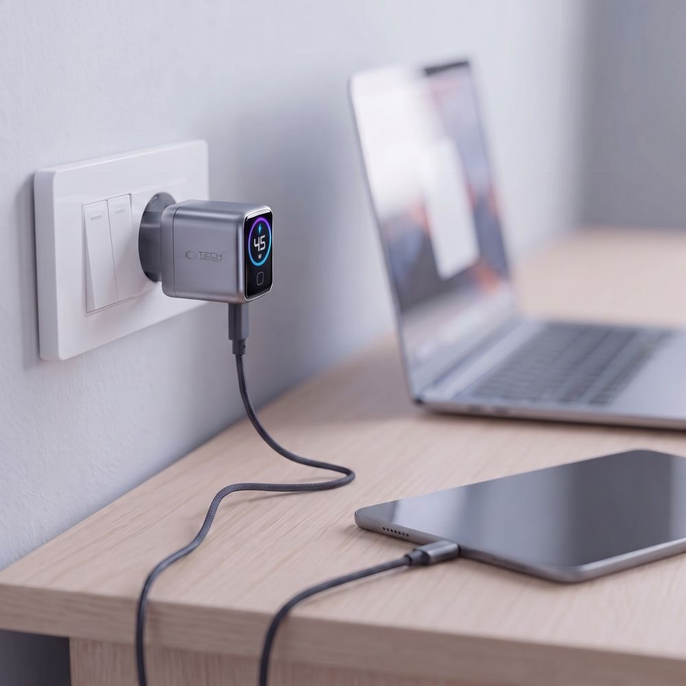 Tech-Protect NC45W Display nettadapter, 45W, 3A, 1 x USB-C, Grå