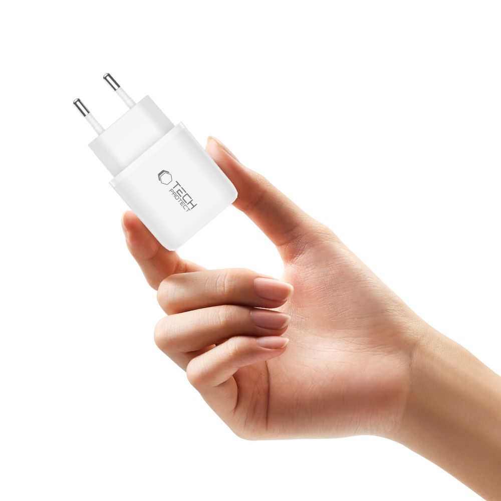 Nettlader Tech-Protect NCA45W, 45W, 3A, 1 x USB-A - 1 x USB-C, Hvit