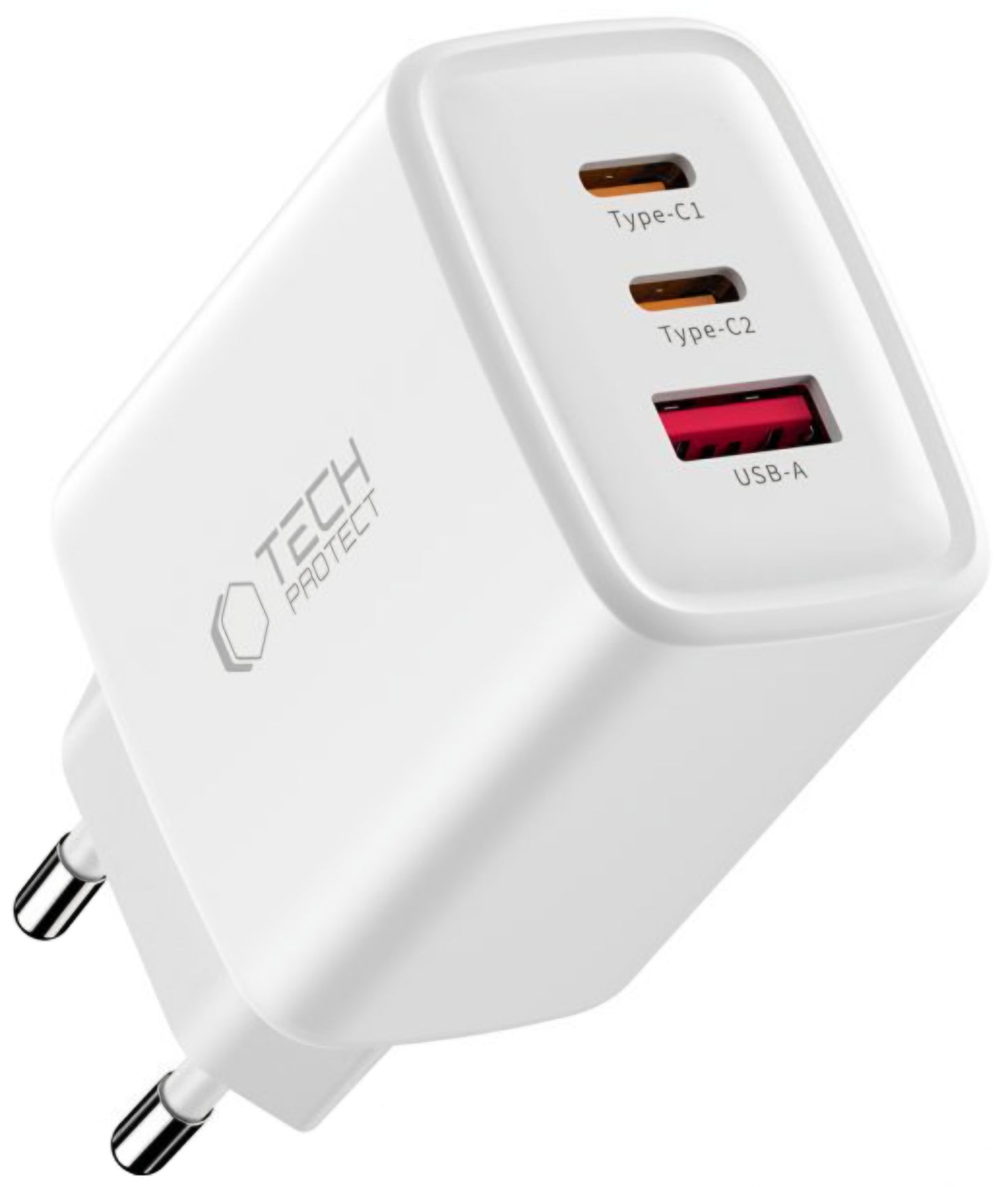 Nettlader Tech-Protect NCA65W, 65W, 3A, 1 x USB-A - 2 x USB-C, Hvit
