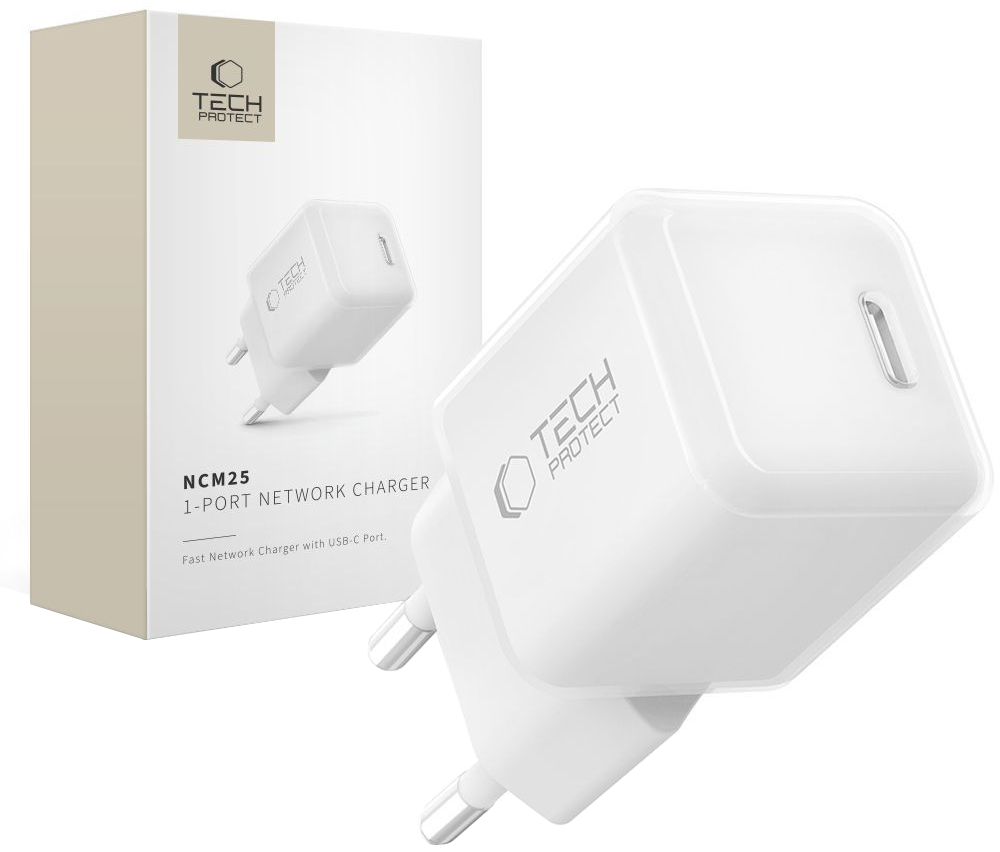 Tech-Protect NCM25 Nettlader, 25W, 3A, 1 x USB-C, Hvit