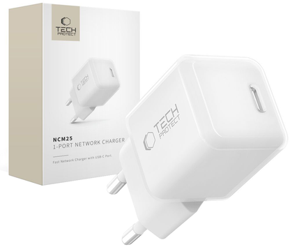 Tech-Protect NCM25 Nettlader, 25W, 3A, 1 x USB-C, Hvit