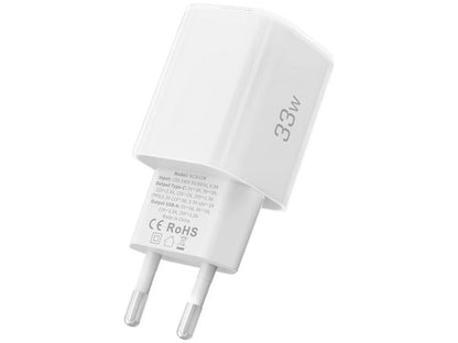 Nettlader Tech-Protect NCM33W, 33W, 3A, 1 x USB-A - 1 x USB-C, Hvit
