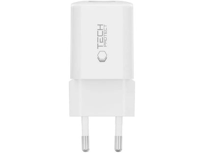 Nettlader Tech-Protect NCM33W, 33W, 3A, 1 x USB-A - 1 x USB-C, Hvit