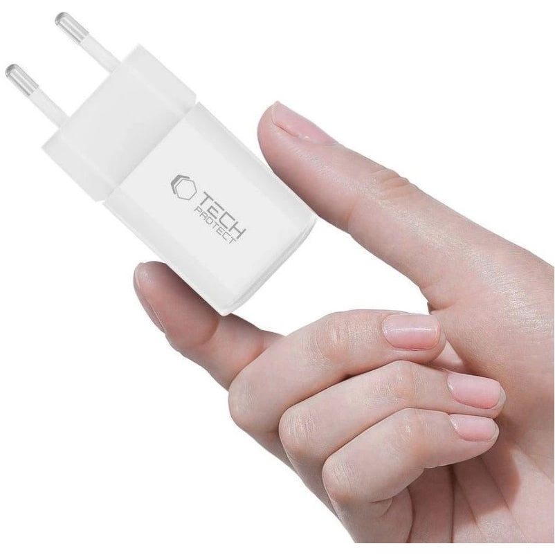 Nettlader Tech-Protect NCM33W, 33W, 3A, 1 x USB-A - 1 x USB-C, Hvit