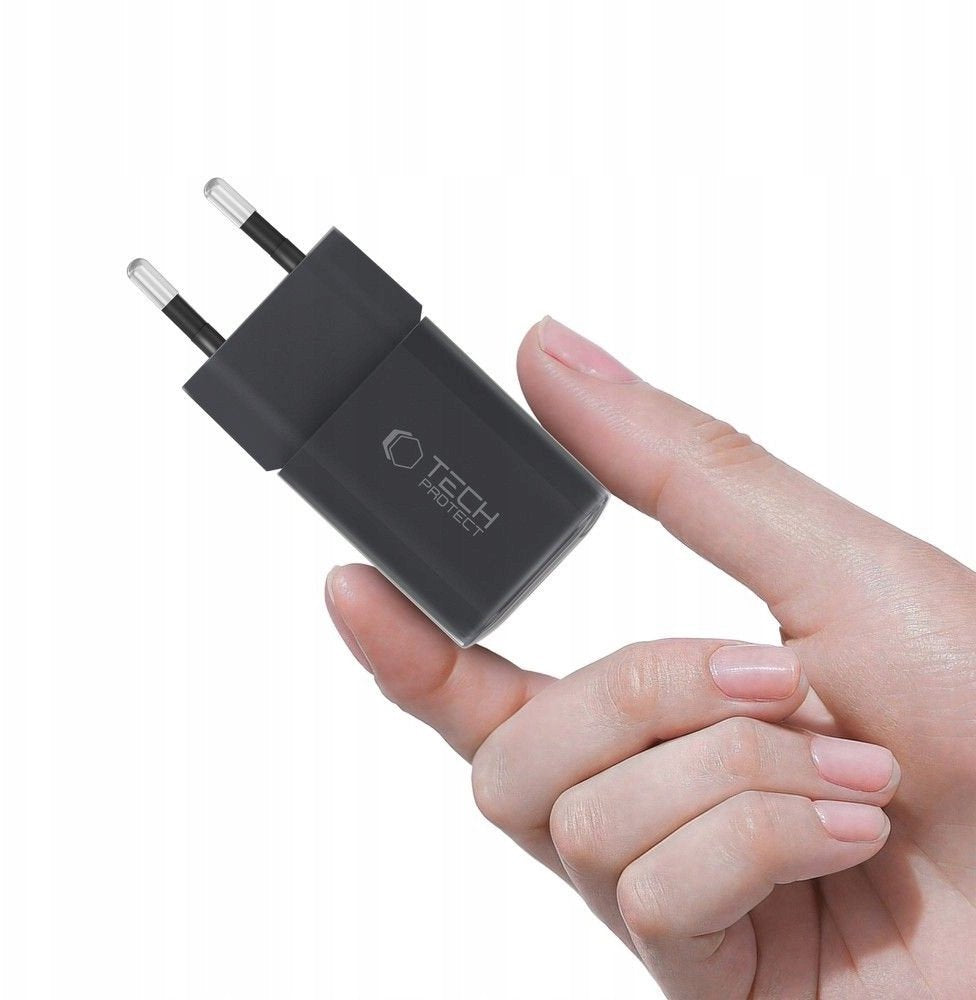 Nettlader Tech-Protect NCM33W, 33W, 3A, 1 x USB-A - 1 x USB-C, Svart