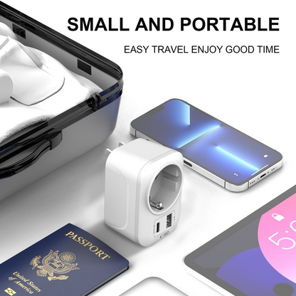 Tech-Protect TA100 Travel US nettverkslader, 20W, 3A, 1 x Schuko - 1 x USB-A - 1 x USB-C, Hvit