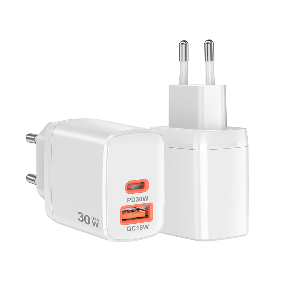 Nettlader Techsuit CH1 Duonix, 30W, 3A, 1 x USB-A - 1 x USB-C, Hvit