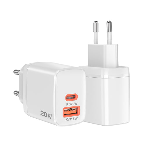 Techsuit CH2 Duonix nettverkslader, 20W, 3A, 1 x USB-A - 1 x USB-C, Hvit