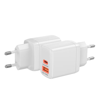 Techsuit CH2 Duonix nettverkslader, 20W, 3A, 1 x USB-A - 1 x USB-C, Hvit