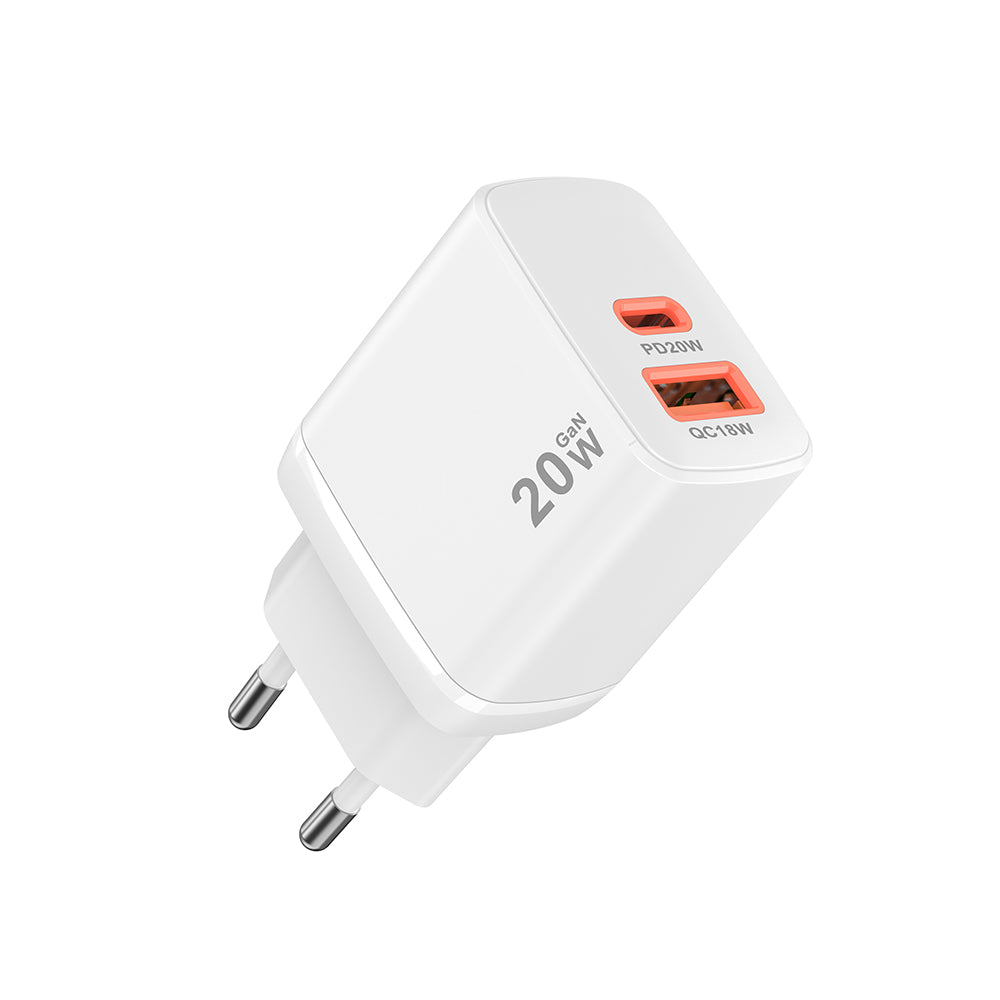 Techsuit CH2 Duonix nettverkslader, 20W, 3A, 1 x USB-A - 1 x USB-C, Hvit