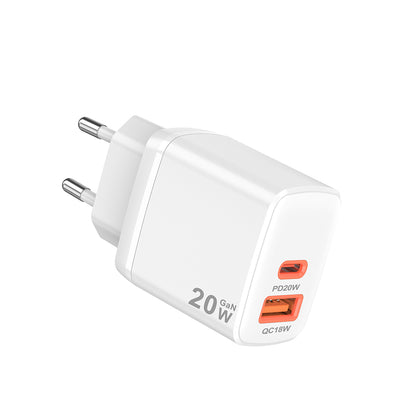 Techsuit CH2 Duonix nettverkslader, 20W, 3A, 1 x USB-A - 1 x USB-C, Hvit