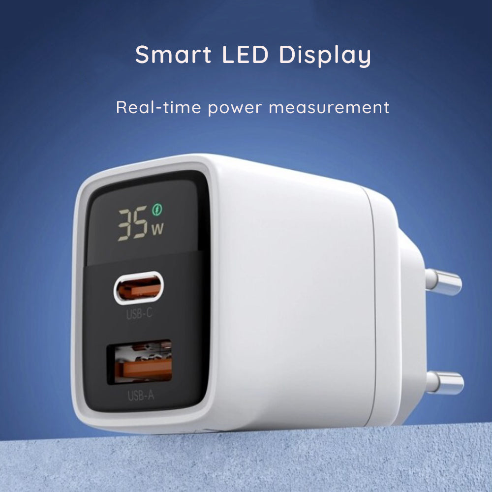 Nettlader Techsuit CH3 LEDChargX Display, 35W, 3A, 1 x USB-A - 1 x USB-C, Svart