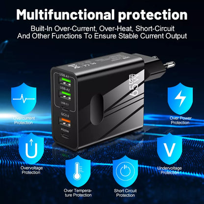 Nettlader Techsuit CHC1 PentaXPower, 25W, 3A, 3 x USB-A - 2 x USB-C, Hvit