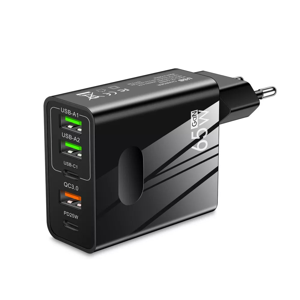 Nettlader Techsuit CHC1 PentaXPower, 25W, 3A, 3 x USB-A - 2 x USB-C, Svart