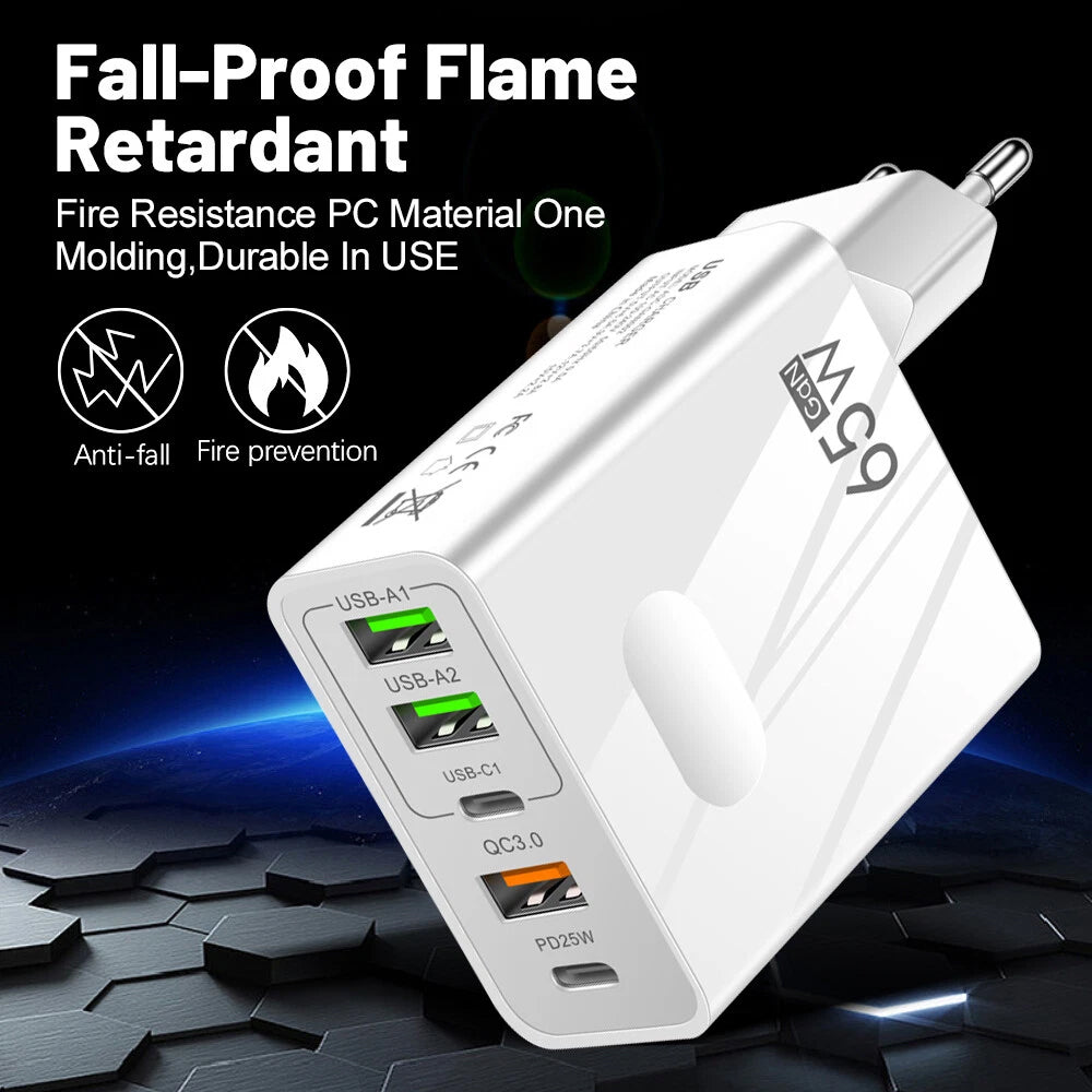 Nettlader Techsuit CHC1 PentaXPower, 25W, 3A, 3 x USB-A - 2 x USB-C, Svart