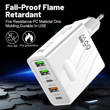 Nettlader Techsuit CHC1 PentaXPower, 25W, 3A, 3 x USB-A - 2 x USB-C, Svart