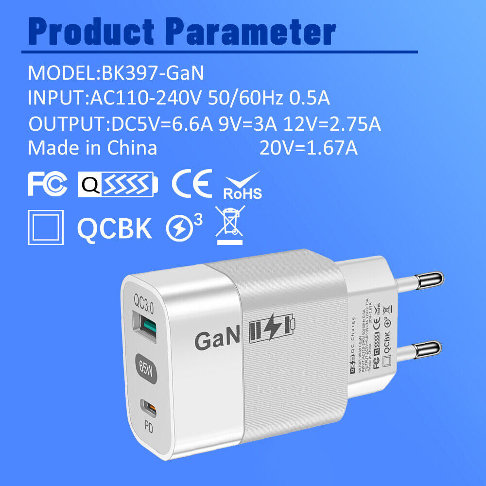 Nettlader Techsuit CHPD131, 65W, 3.25A, 1 x USB-A - 1 x USB-C, Hvit