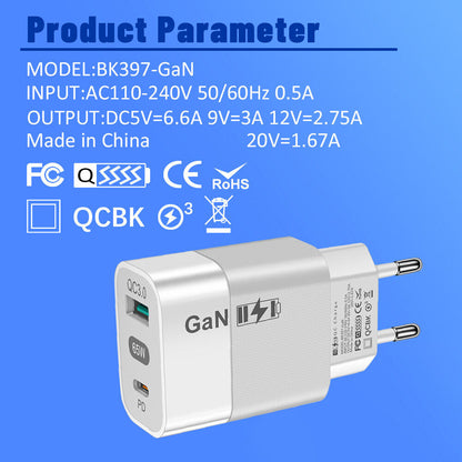 Nettlader Techsuit CHPD131, 65W, 3.25A, 1 x USB-A - 1 x USB-C, Hvit