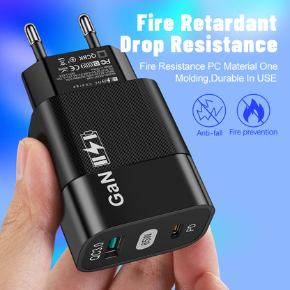 Nettlader Techsuit CHPD131, 65W, 3.25A, 1 x USB-A - 1 x USB-C, Svart