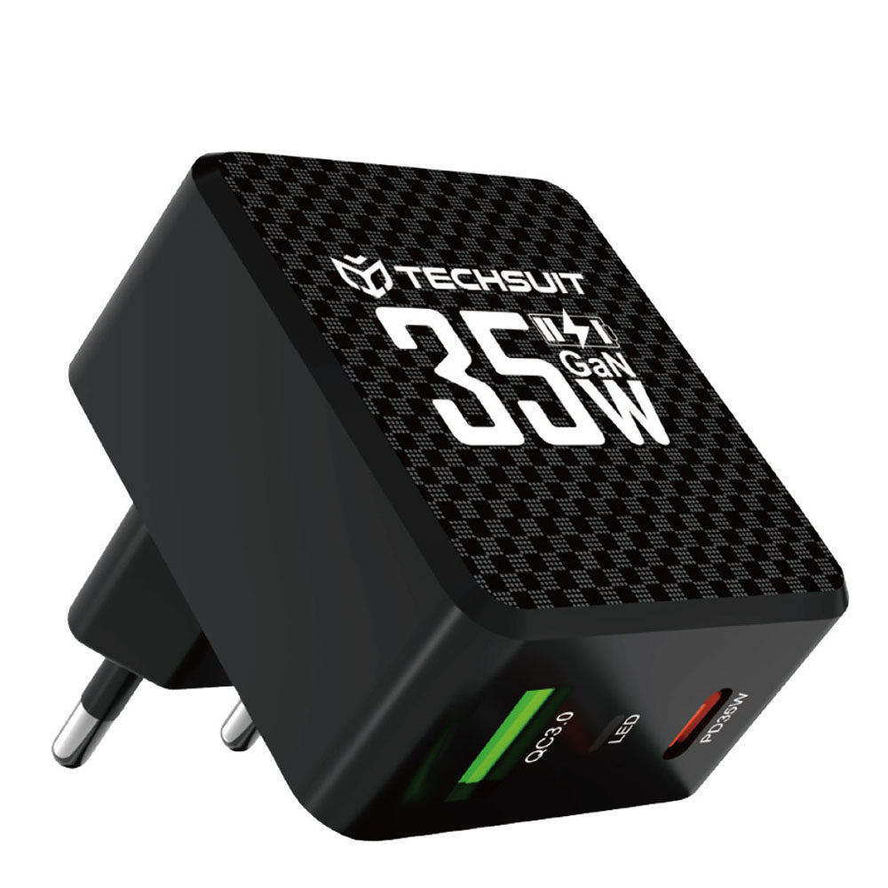 Nettlader Techsuit CHPD173 Tiny, 35W, 3A, 1 x USB-A - 1 x USB-C, Svart