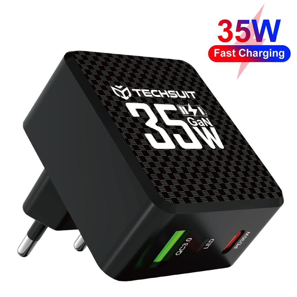 Nettlader Techsuit CHPD173 Tiny, 35W, 3A, 1 x USB-A - 1 x USB-C, Svart