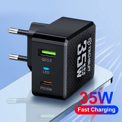 Nettlader Techsuit CHPD173 Tiny, 35W, 3A, 1 x USB-A - 1 x USB-C, Svart