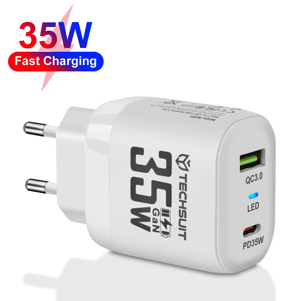 Nettlader Techsuit CHPD174, 35W, 3A, 1 x USB-A - 1 x USB-C, Hvit