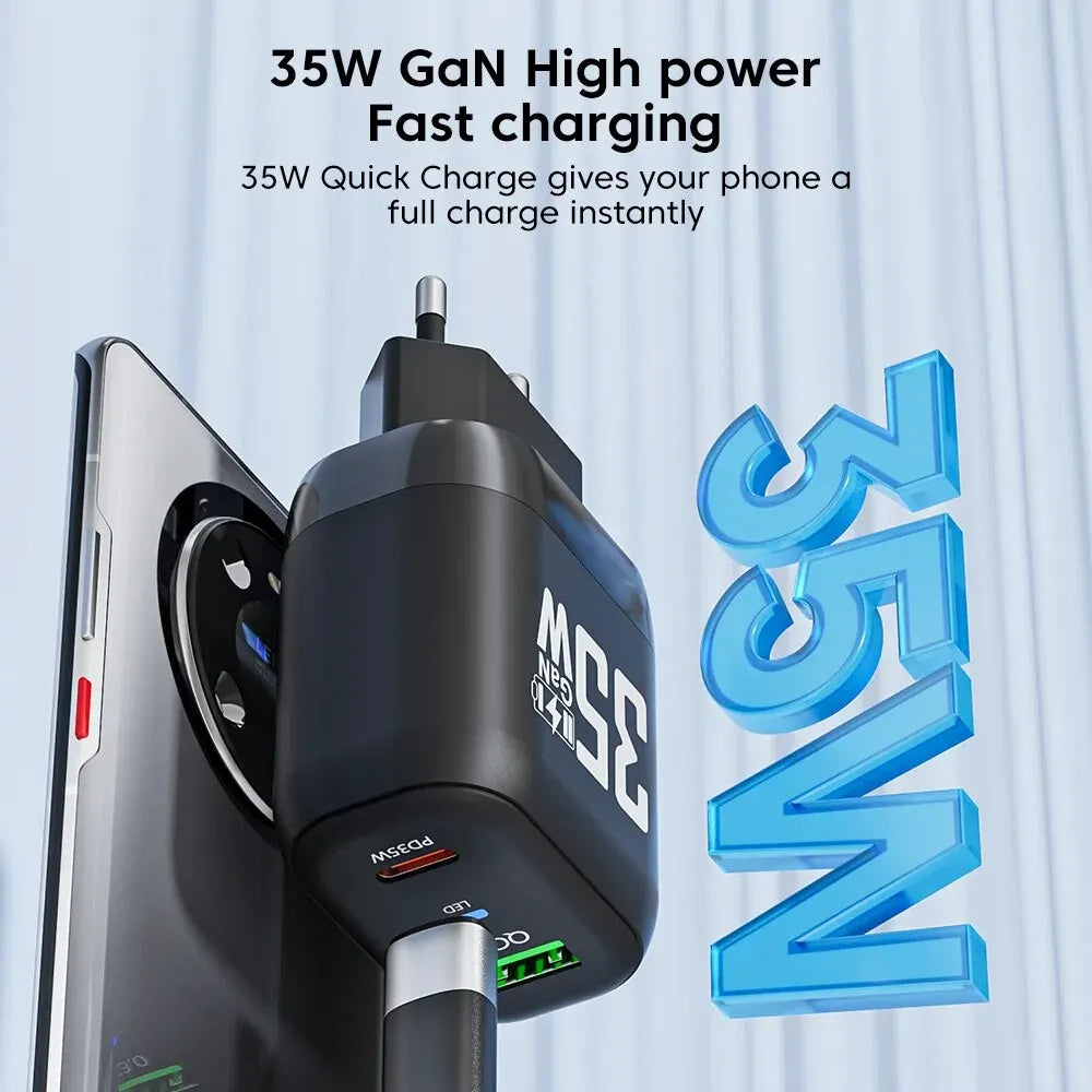 Nettlader Techsuit CHPD174, 35W, 3A, 1 x USB-A - 1 x USB-C, Svart