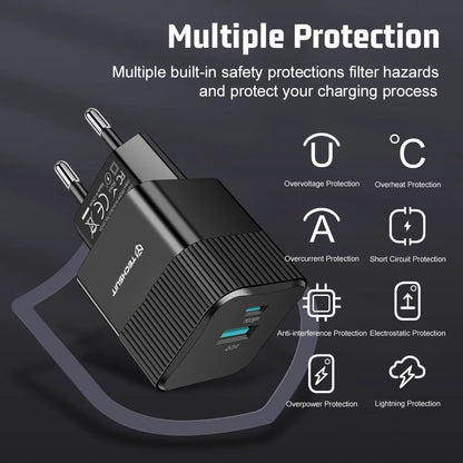 Nettlader Techsuit CHPD216 Tiny, 25W, 3A, 1 x USB-A - 1 x USB-C, Hvit