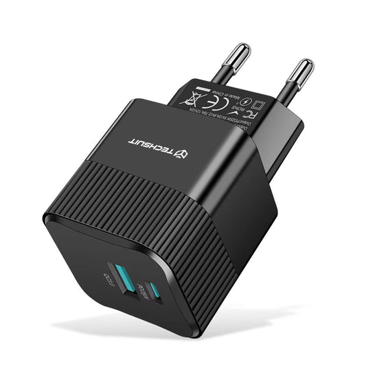 Nettlader Techsuit CHPD216 Tiny, 25W, 3A, 1 x USB-A - 1 x USB-C, Svart