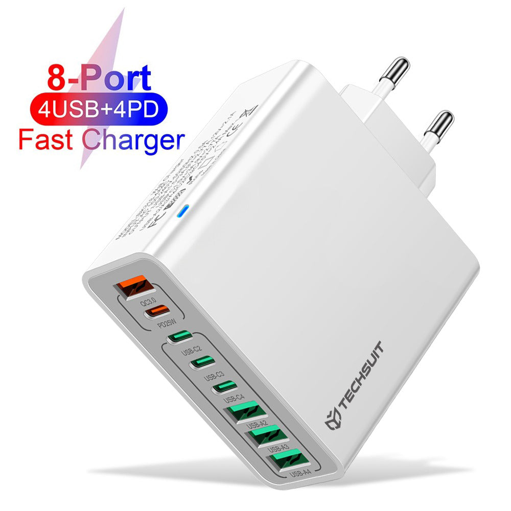 Nettlader Techsuit CHPD224, 65W, 3.25A, 4 x USB-A - 4 x USB-C, Hvit