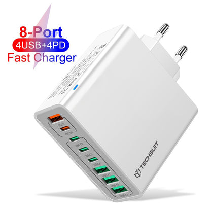 Nettlader Techsuit CHPD224, 65W, 3.25A, 4 x USB-A - 4 x USB-C, Hvit