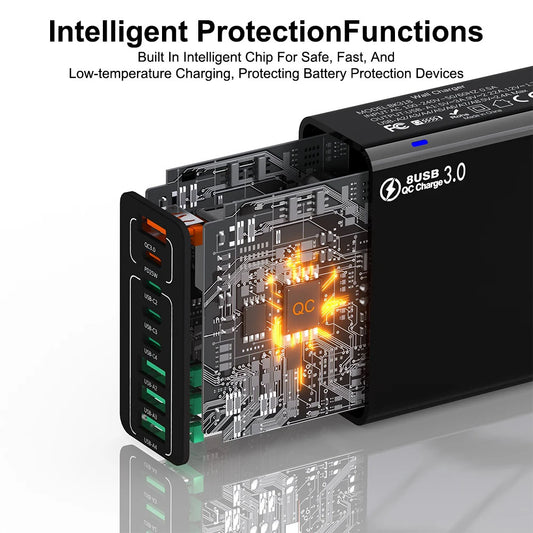 Nettlader Techsuit CHPD224, 65W, 3.25A, 4 x USB-A - 4 x USB-C, Hvit