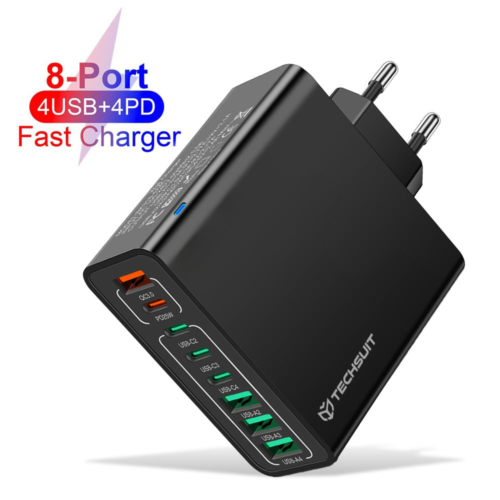 Nettlader Techsuit CHPD224, 65W, 3.25A, 4 x USB-A - 4 x USB-C, Svart