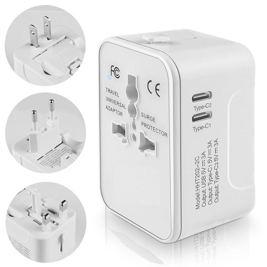 Nettlader Techsuit HHT202-2C Travel, 15W, 3A, 2 x USB-C, Hvit