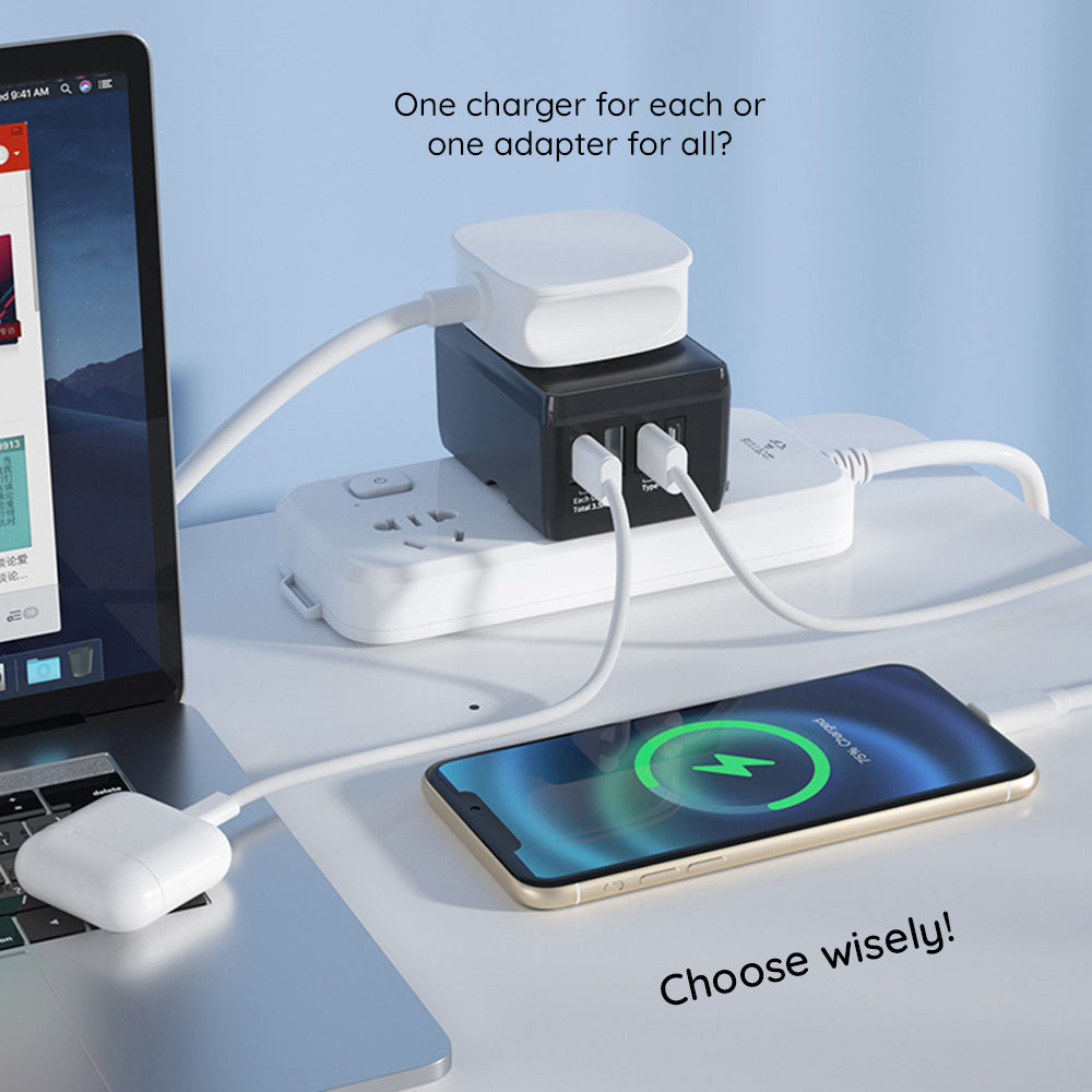 Nettlader Techsuit HHt204A Travel, 15W, 3A, 2 x USB-A - 2 x USB-C, Svart