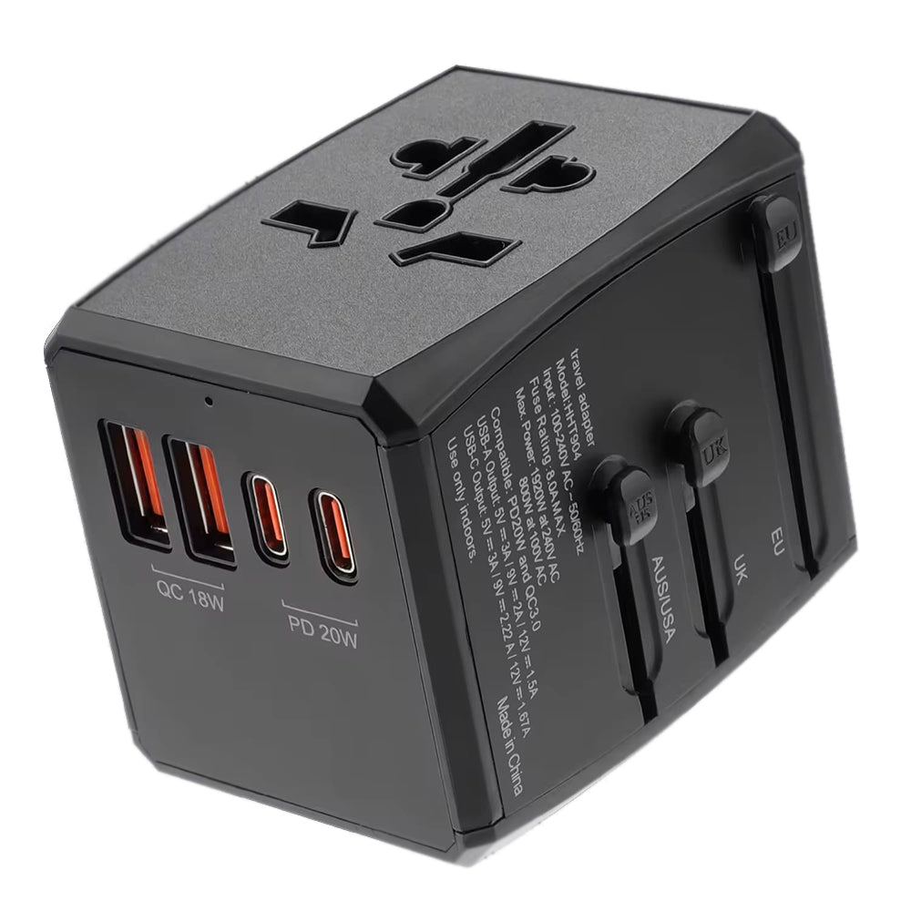 Nettlader Techsuit HHT904-B2 Travel, 20W, 3A, 2 x USB-A - 2 x USB-C, Svart