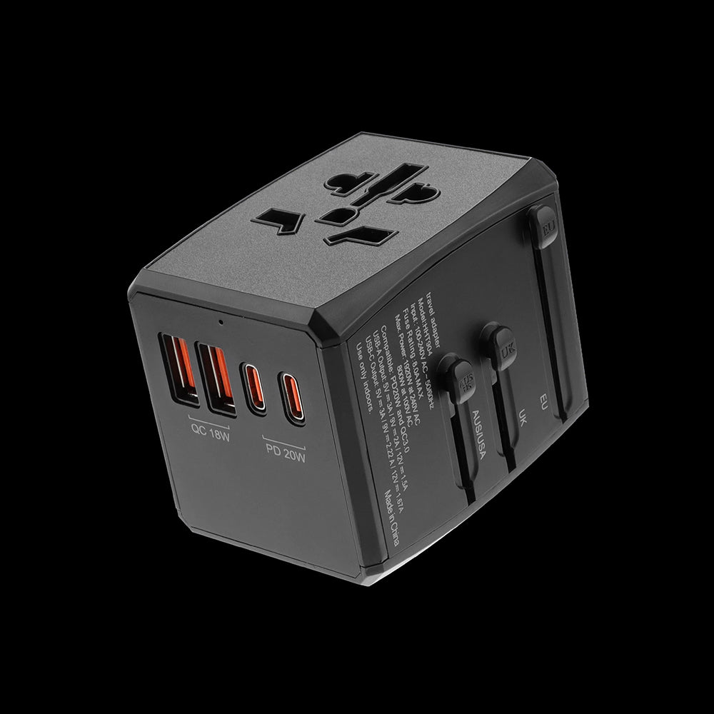 Nettlader Techsuit HHT904-B2 Travel, 20W, 3A, 2 x USB-A - 2 x USB-C, Svart