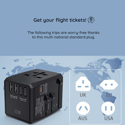 Techsuit HHT906 Travel nettverkslader, 65W, 3.25A, 2 x USB-A - 2 x USB-C, Svart