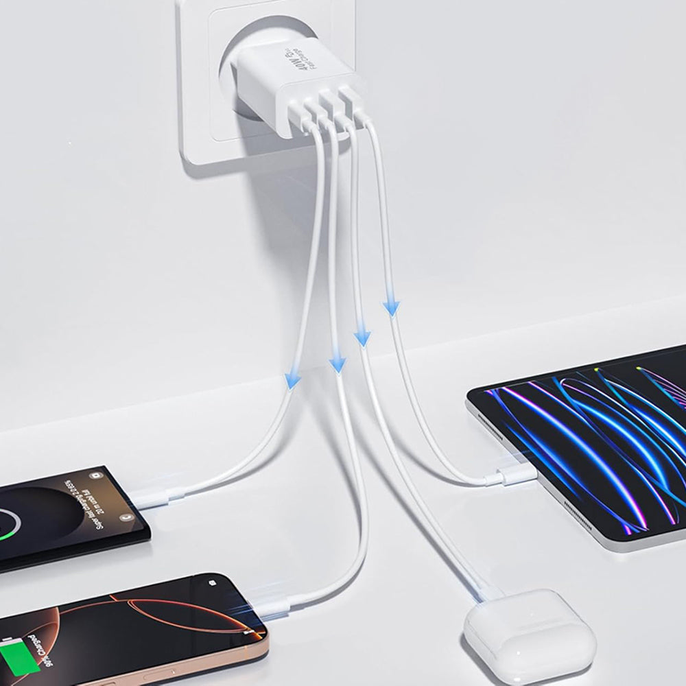 Nettlader Techsuit PowerXQuad CH4, 40W, 3A, 2 x USB-A - 2 x USB-C, Hvit