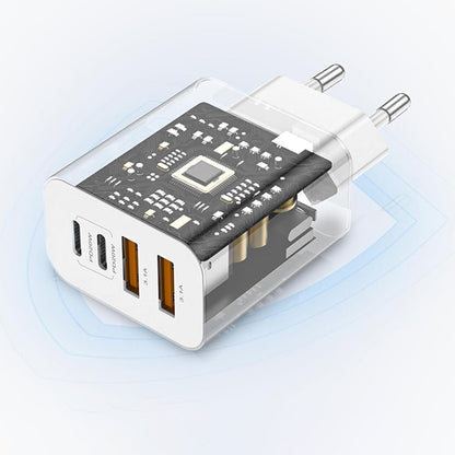 Nettlader Techsuit PowerXQuad CH4, 40W, 3A, 2 x USB-A - 2 x USB-C, Hvit