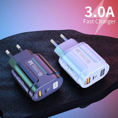 Techsuit Premium nettverkslader, 20W, 3A, 1 x USB-A - 1 x USB-C, Svart CHPD038