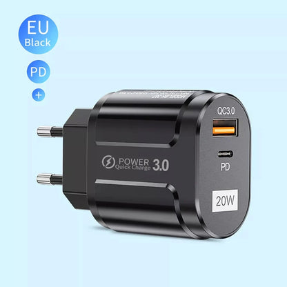 Techsuit Premium nettverkslader, 20W, 3A, 1 x USB-A - 1 x USB-C, Svart CHPD038
