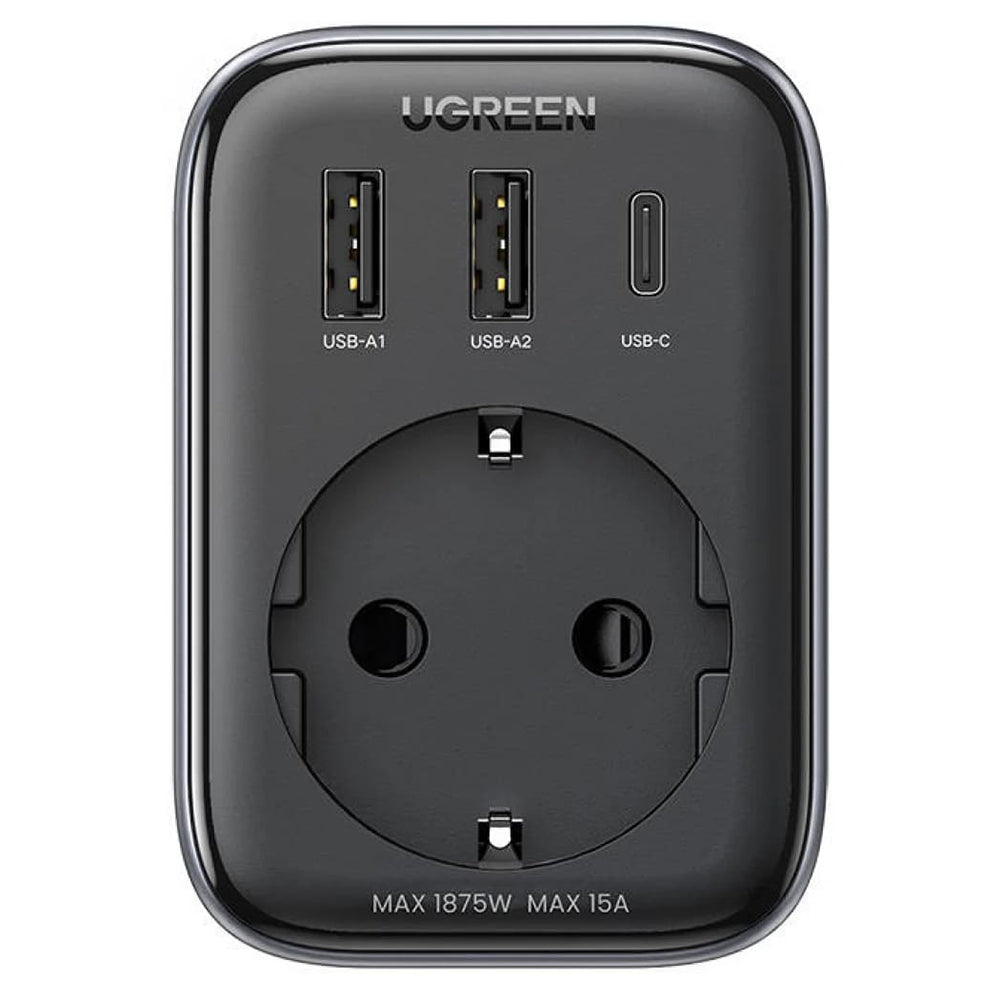 UGREEN 15289 US nettverkslader, 30W, 3A, 2 x USB-A - 1 x USB-C - 1 x Schuko, Svart