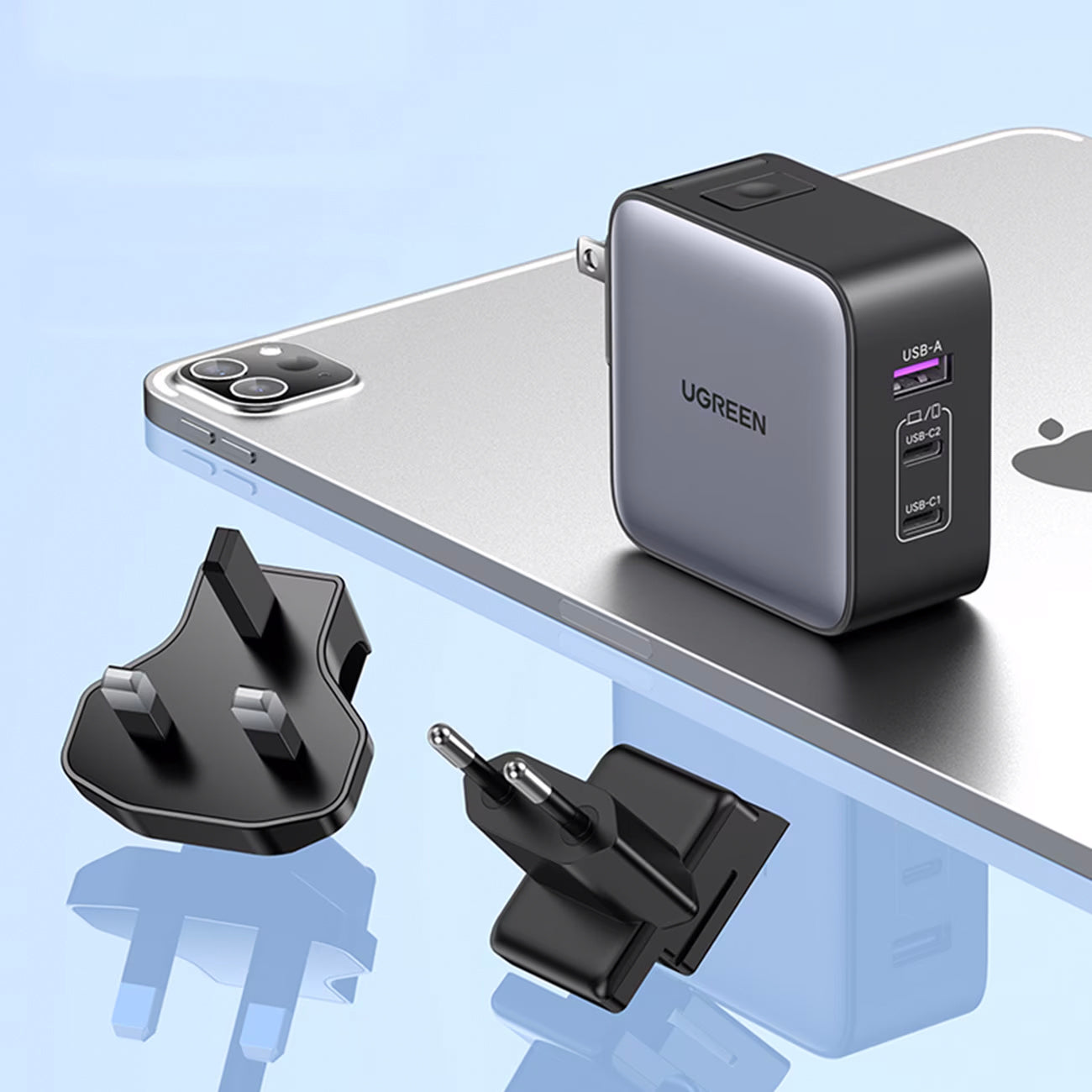 Nettverkslader UGREEN CD296, 65W, 5A, 1 x USB-A - 2 x USB-C, grå 