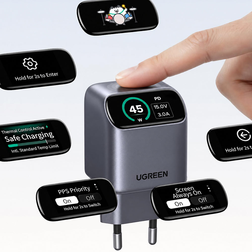 UGREEN Nexode Pro X740 (25419B) nettverkslader med display, 45 W, 3 A, 1 x USB-C, grå
