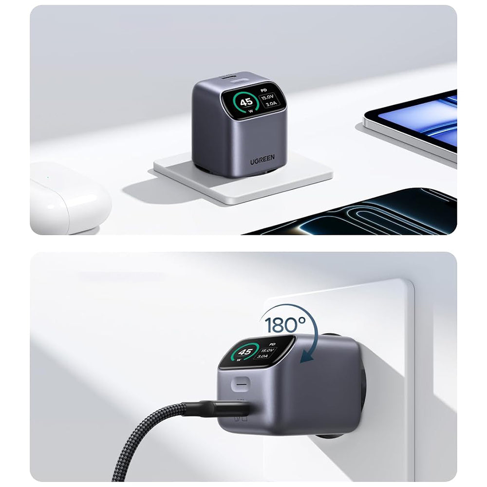 UGREEN Nexode Pro X740 (25419B) nettverkslader med display, 45 W, 3 A, 1 x USB-C, grå