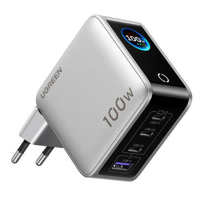 UGREEN Nexode Pro X772 (95942B) nettverkslader med display, 100 W, 5 A, 1 x USB-A – 3 x USB-C, grå