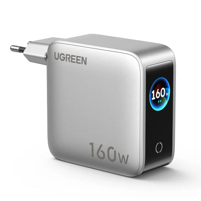 UGREEN Nexode Pro X774 (65637B) nettadapter med display, 160 W, 5 A, 1 x USB-A – 4 x USB-C, grå
