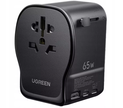 UGREEN Travel S550 nettadapter (55001), 65W, 3,25A, 1 x USB-A - 2 x USB-C, svart